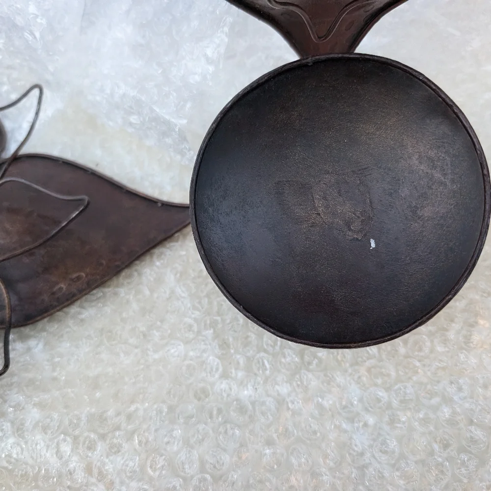 Brown Wrought Iron Flowers Wall Sconce With Mirrors Set Of 2 Nice Condition